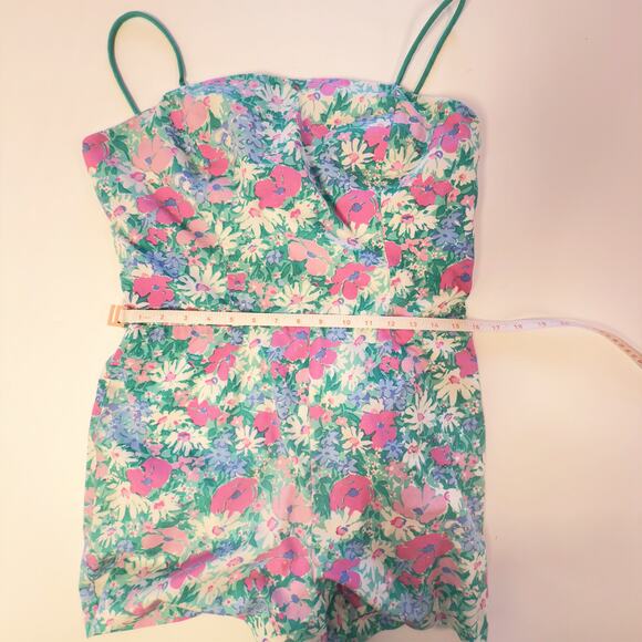 1960s/70s Floral Cotton Playsuit •  Sea Waves • Vintage Size 16 • Made in USA - Picture 4 of 6